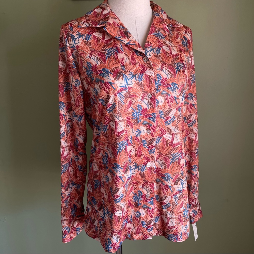 Vintage 60s/70s Foliage Pattern Groovy Disco Poly Button Down Shirt NWT